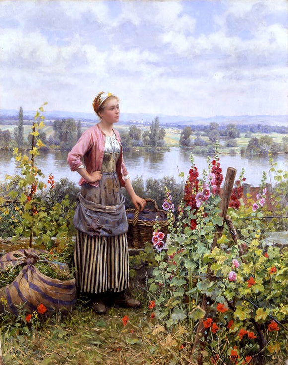  Daniel Ridgway Knight Maria on the Terrace with a Bundle of Grass - Art Print