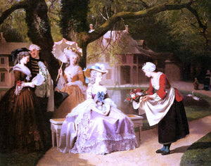  Joseph Caraud Marie Antoinette and Louis XVI in the Garden of the Tuileries with Madame Lambale - Art Print