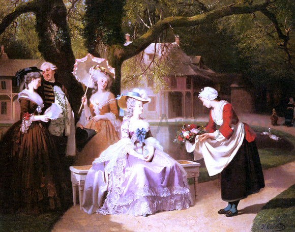  Joseph Caraud Marie Antoinette and Louis XVI in the Garden of the Tuileries with Madame Lambale - Art Print