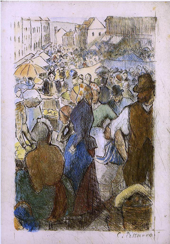  Camille Pissarro Market at Gisors, Rue Cappeville - Art Print