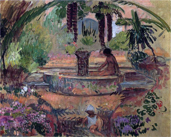  Henri Lebasque Marthe and Pierre at a Fountain in Saint Maxime - Art Print