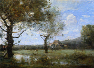  Jean-Baptiste-Camille Corot Meadow with Two Large Trees - Art Print