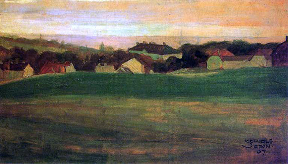  Egon Schiele Meadow with Village in Background II - Art Print