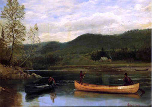  Albert Bierstadt Men in Two Canoes - Art Print