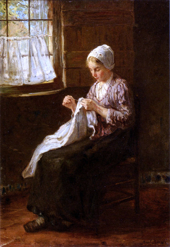  Jozef Israels Mending By A Window - Art Print