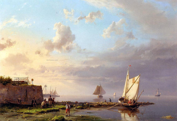  The Elder Hermanus Koekkoek Mending the Nets by the Shore - Art Print
