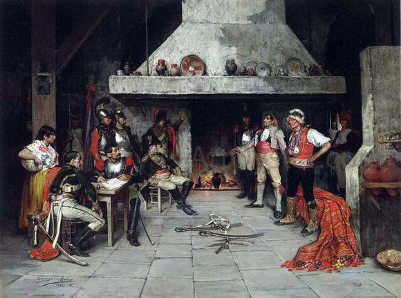  Domingo Munoz Cuesta Militares en la Taberna - Art Print