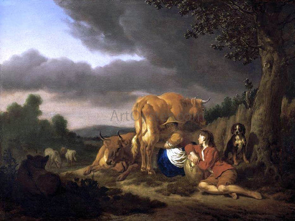  Adriaen Van de Velde Milking a Cow - Art Print