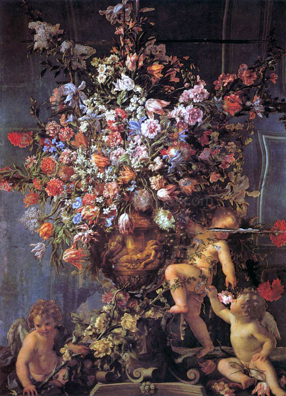  Mario Die fiori Mirror with Three Putti - Art Print