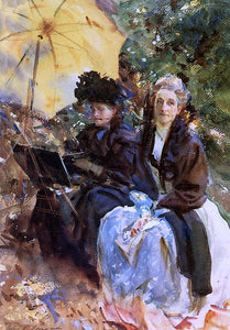  John Singer Sargent Miss Wedewood and Miss Sargent Sketching - Art Print