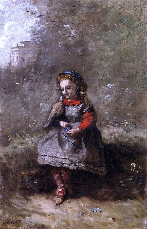  Jean-Baptiste-Camille Corot Mlle. Leotine Desavary Holding a Turtledove - Art Print