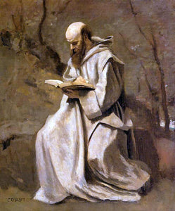  Jean-Baptiste-Camille Corot Monk in White, Seated, Reading - Art Print