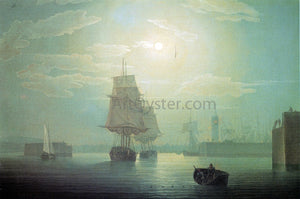  Robert Salmon Moonlight over Whitehaven Harbor, England - Art Print