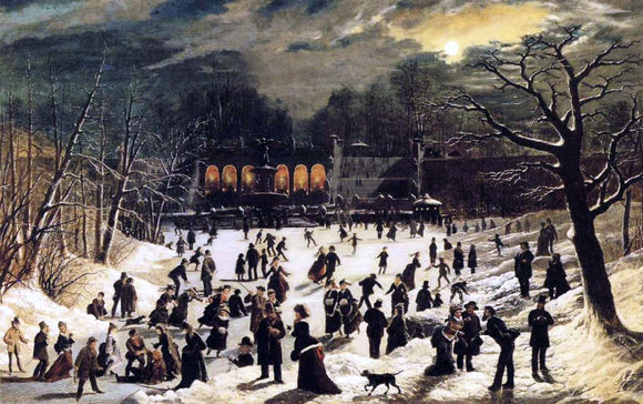  John OBrien Inman Moonlight Skating, Central Park, the Terrace and Lake - Art Print