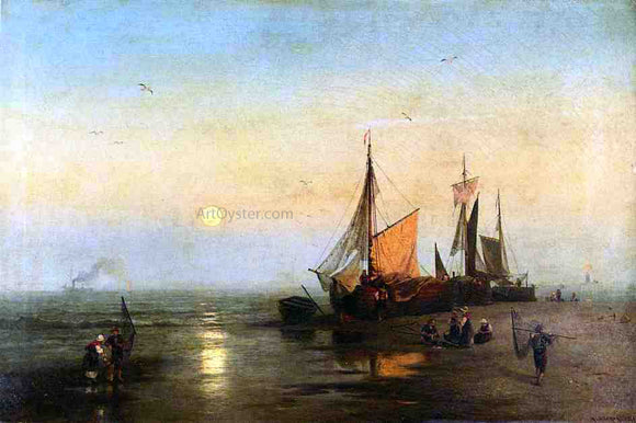  Herman Herzog Moonlit Fishing Scene - Art Print