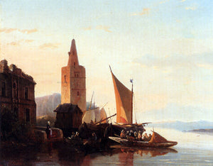  Francois-Jean-Louis Boulanger Moored Shipping By A Lighthouse - Art Print