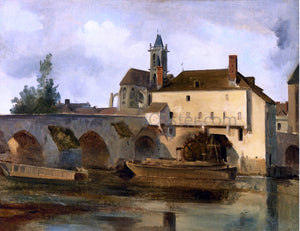  Jean-Baptiste-Camille Corot Moret sur Loing, the Bridge and the Church - Art Print