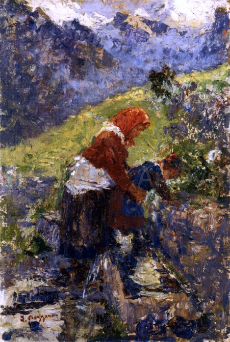  Leonardo Bazzaro Mother and Child at the Fountain - Art Print