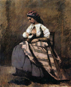  Jean-Baptiste-Camille Corot Mother Breast Feeding Her Child - Art Print