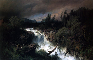  Herman Herzog Mountain Landscape and Waterfall - Art Print