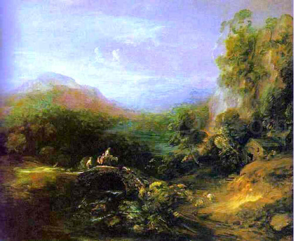  Thomas Gainsborough Mountain Landscape with Peasants Crossing a Bridge - Art Print