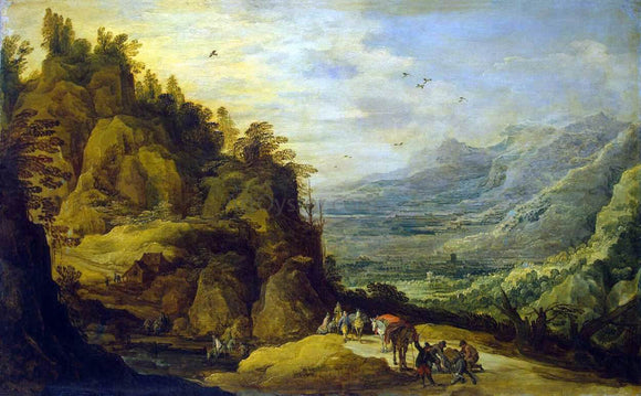  Joos De Momper Mountainous Landscape with Figures and a Donkey - Art Print