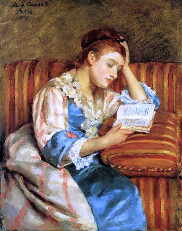  Mary Cassatt Mrs. Duffee Seated on a Striped Sofa, Reading - Art Print