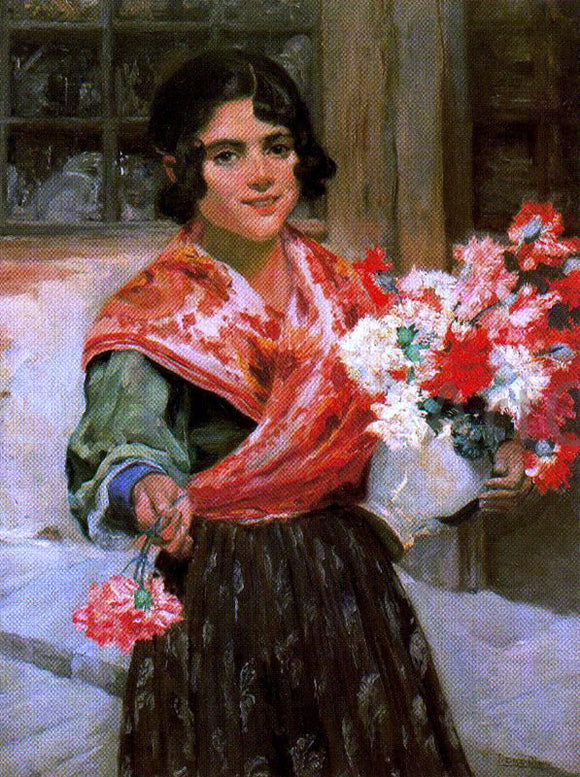  Ignacio Diaz Olano Muchacha con Flores - Art Print