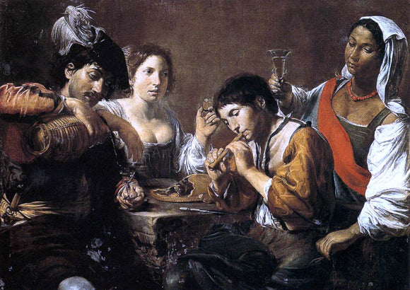  Valentin De boulogne Musician and Drinkers - Art Print