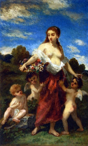  Narcisse Virgilio Diaz De la Pena  Mythological Woman with Puttis - Art Print