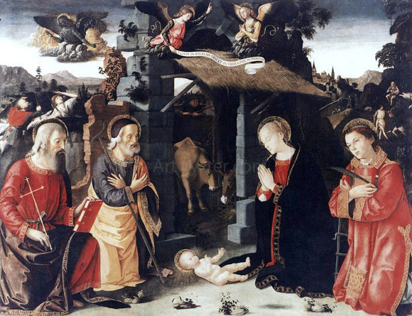  Antoniazzo Romano Nativity with Sts Lawrence and Andrew - Art Print