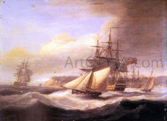  Thomas Luny Naval ships setting sail with a revenue cutter off Berry Head, Torbay - Art Print