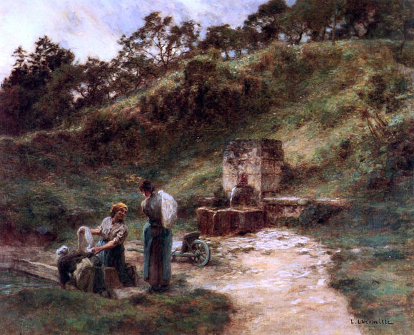  Leon Augustin L'hermitte) Near the Fountain - Art Print