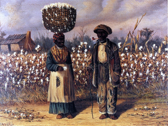  William Aiken Walker Negro Man and Woman in Cotton Field with Baskets of Cotton - Art Print