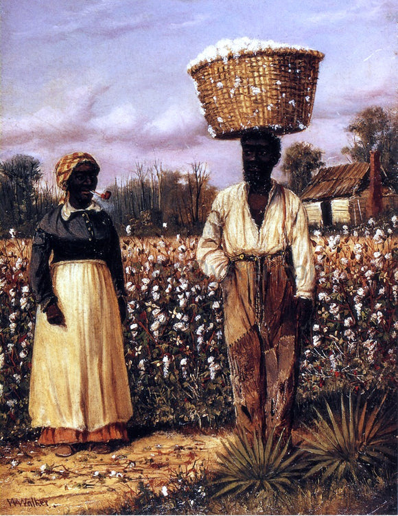  William Aiken Walker Negro Man and Woman in Cotton Field with Cotton Baskets - Art Print