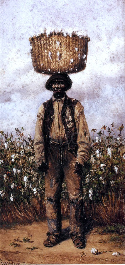 William Aiken Walker Negro Man in Cotton Field with Basket of Cotton on Head - Art Print
