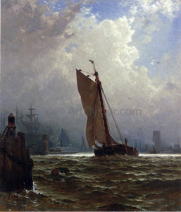  Alfred Thompson Bricher New York Harbor with the Brooklyn Bridge Under Construction - Art Print