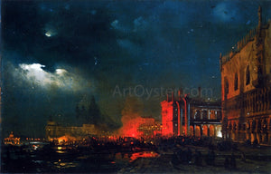  Ippolito Caffi Night Festival on the Molo di San Marco upon the Feast Day of the Archduke Massimiliano d'Asborgo - Art Print