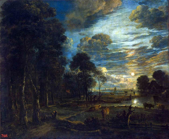  Aert Van der Neer Night Landscape with a River - Art Print
