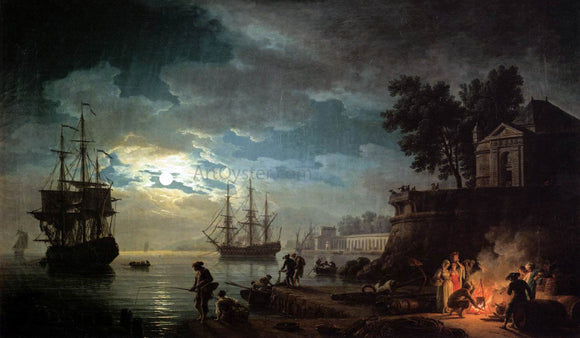  Claude-Joseph Vernet Night: Seaport by Moonlight - Art Print