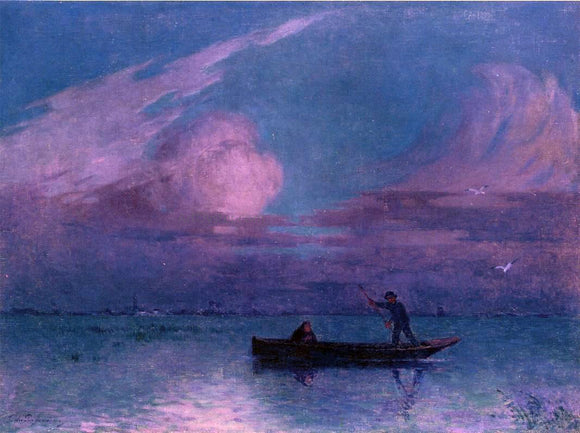  Ferdinand Du Puigaudeau Nighttime Boat Ride at Briere - Art Print