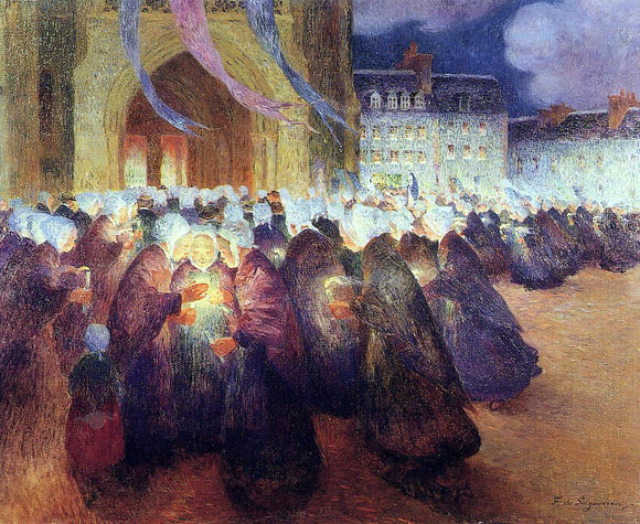  Ferdinand Du Puigaudeau Nighttime Procession at Saint-Pol-de-Leon - Art Print