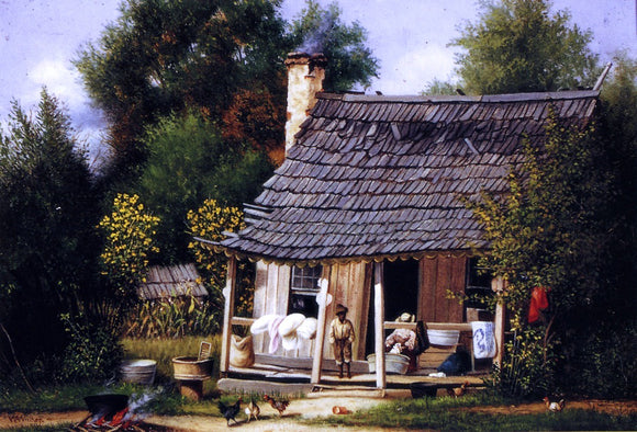  William Aiken Walker North Carolina Cabin with Scalloped Trim on Roof and Wild Cannas - Art Print