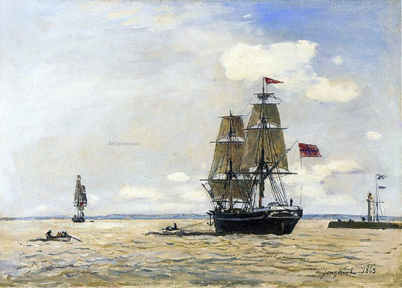  Johan Barthold Jongkind Norwegian Naval Ship Leaving the Port of Honfleur - Art Print