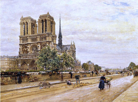  Marie-Francois Firmin-Girard Notre dame de Paris and the Flower Market - Art Print