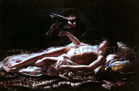  Germain Detanger Nu Masculin Avec Faucon - Art Print