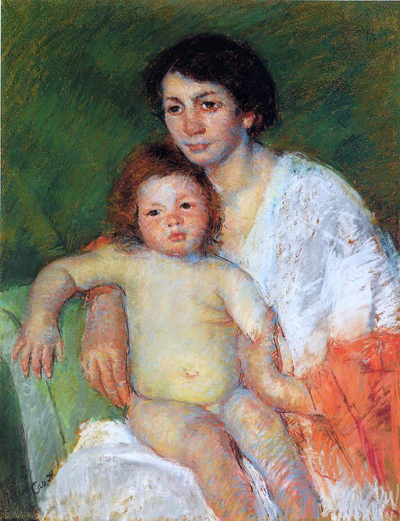  Mary Cassatt Nude Baby on Mother's Lap Resting Her Arm on the Back of the Chair - Art Print