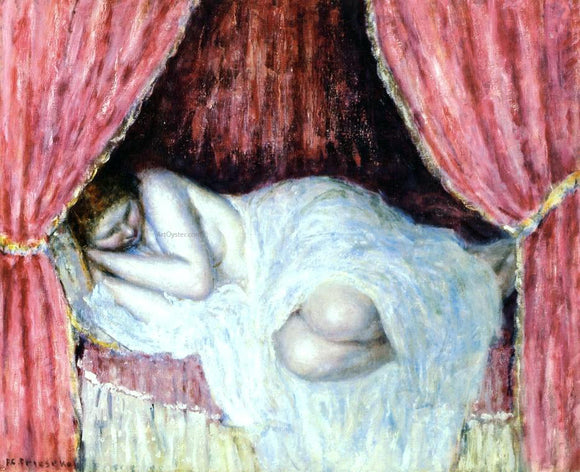  Frederick Carl Frieseke Nude Behind Red Curtains - Art Print