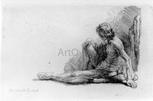  Rembrandt Van Rijn The Nude Man Seated on the Ground with One Leg Extended - Art Print