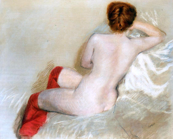  Giuseppe De Nittis Nude with Red Stockings - Art Print